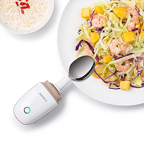 Parkinson Spoon for Hand Tremor, GYENNO Steady Spoon with Self Stabilizing Smart Lift Kit for Parkinsons Patients, Silverware Kit Cutlery for Elderly (Light White, Lite)