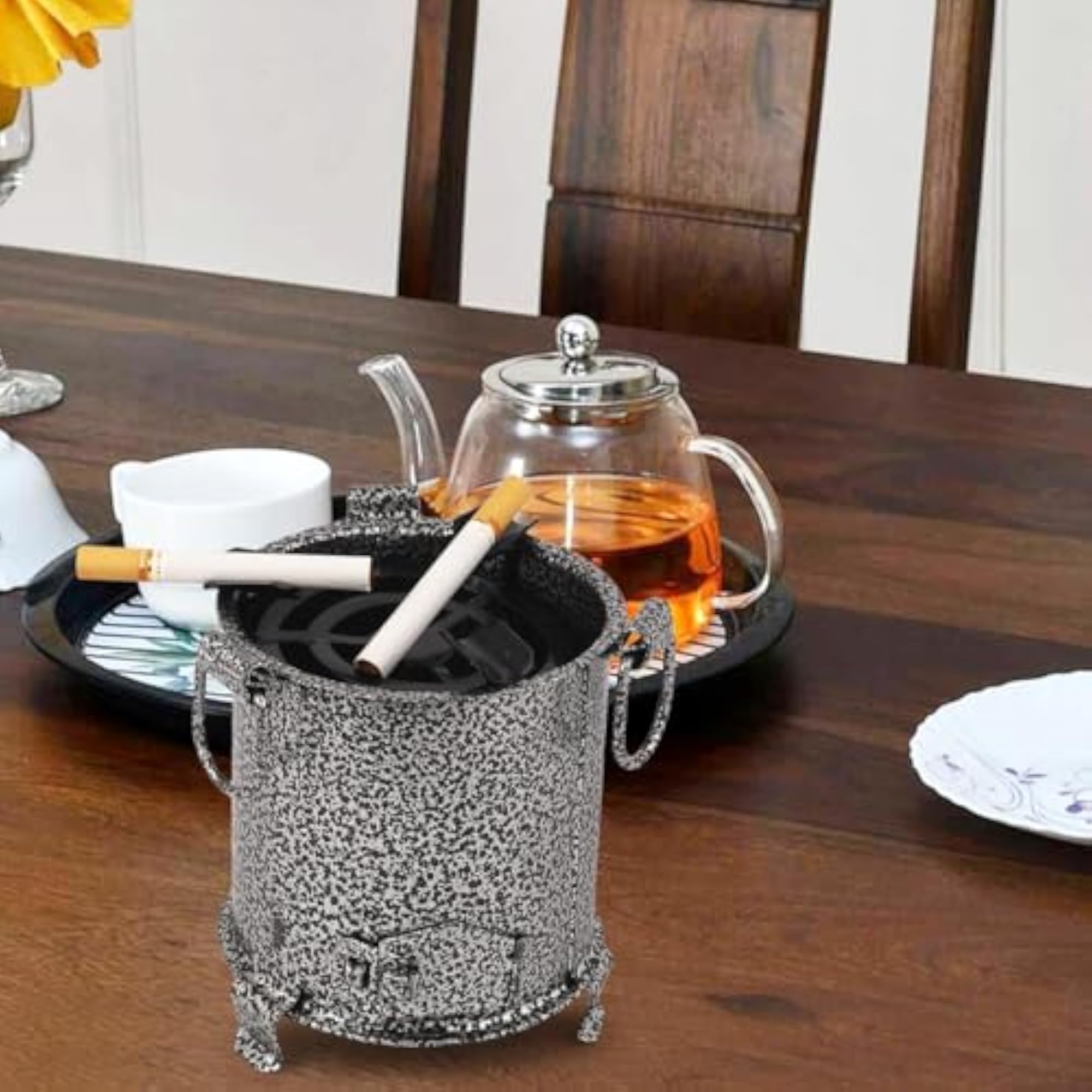 BBQ Style Metal Ashtray, Handcrafted Tabletop Cigarette Ash Tray