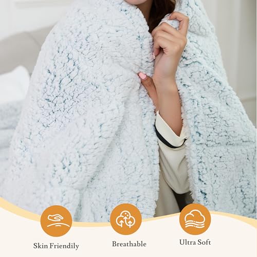 BRILLIO Electric Heated Blanket 72"×84" Full Size, Sherpa & Fluffy for Bed, Sofa, Hotel - 4 Heat Settings & 10H Auto-Off, Detachable Controller, Quick Heating, Energy Efficient - T-Shaped Grid, Blue — view 2