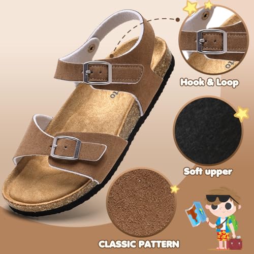 Image of Torotto Toddler Kids Sandals Boys Girls Cork Footbed Sandals with Adjustable Buckle Casual Slides Open Toes Flat