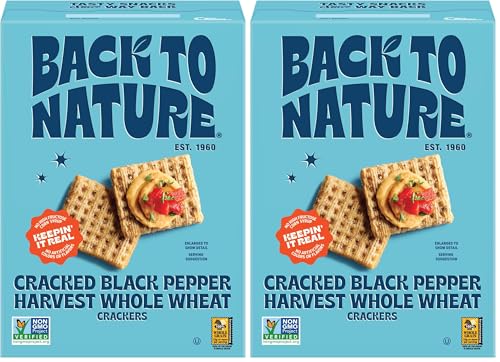 Image of Back to Nature - Cracked Black Pepper Whole Wheat Crackers - Non-GMO, Made with Whole Grain Wheat & Sea Salt - Seriously Tasty Snacks - 7 Ounce (Pack of 2)