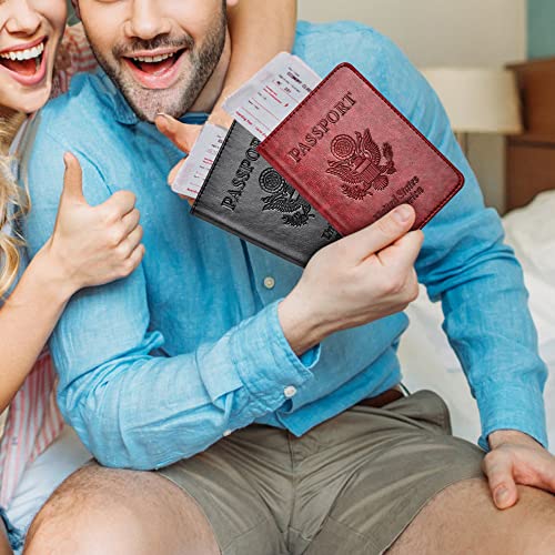 Image of Passport and Vaccine Card Holder Combo with Vaccine Card Slot, Passport Wallet / Cover /Case /Holder for Women and Men(AC-Wine red)