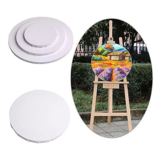 IBOWZ Toile de Peinture Coton Toile Calico Tissu pour Peinture Blanc Panneaux Vierges Rond Toile Conseil Cadre en Bois Art Artiste Peinture Artisanat