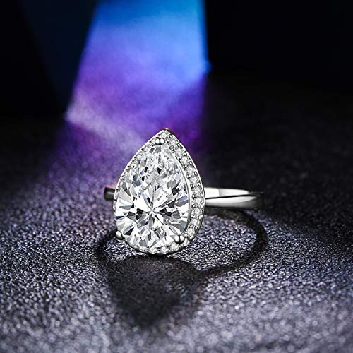LAZLUVU 4.85 Carat Teardrop Cubic Zirconia Rings for Women Solitaire Halo Promise Wedding Engagement Ring Mothers Day Christmas Jewelry Gift for Her Size 5-114