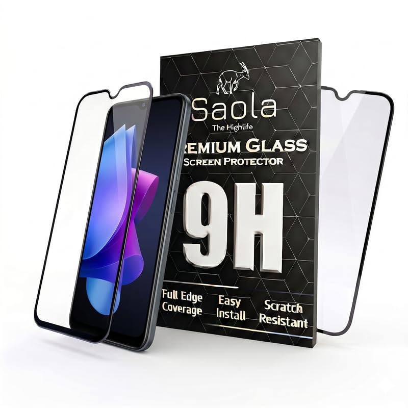 Image of Saola HD Clear Tempered Glass for Tecno POP 7 Pro | High Strength 9H Protection, Smooth Touch, Full Coverage Screen Guard, 2-Step Installation Kit | Quick & Easy Application (Pack of 2)