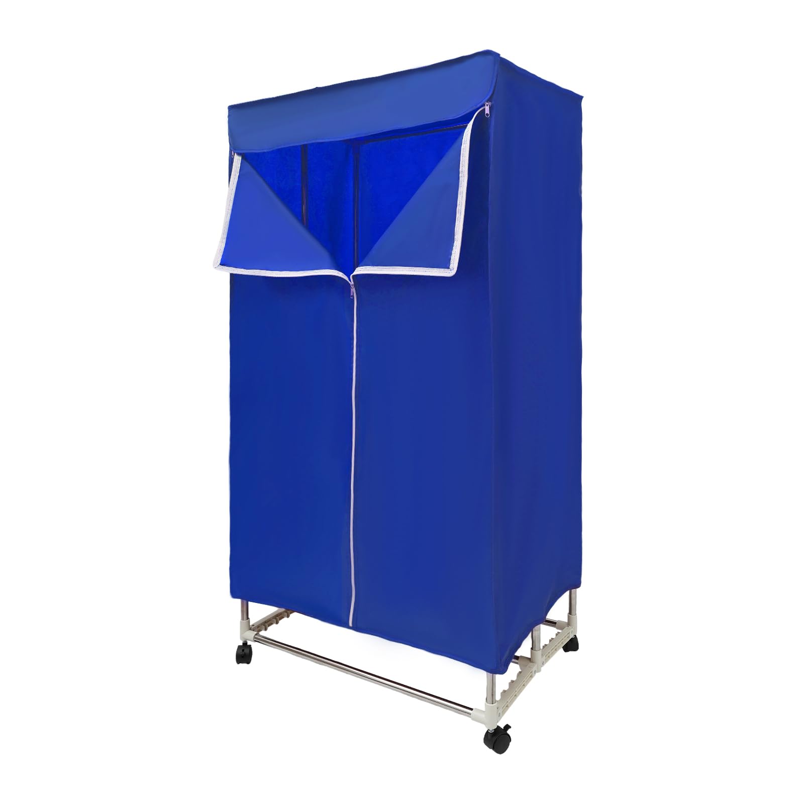 Secadora de ropa, secadora eléctrica con temporizador, 1500 W, secadora multifuncional con mando a distancia y cubierta exterior, plegable, secador de bomba de calor (azul)