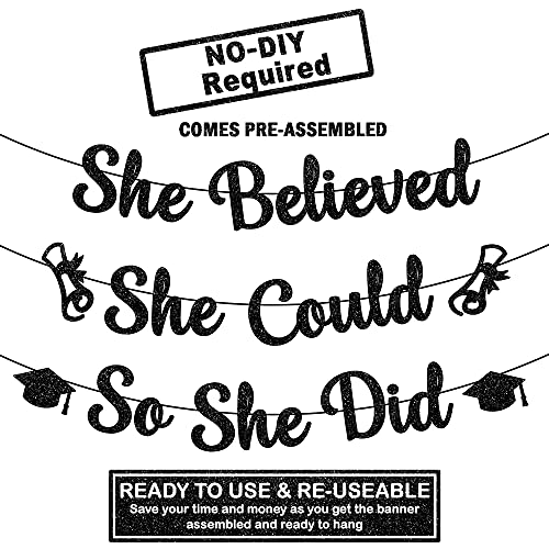 Image of KatchOn, She Believed She Could So She Did Banner - Glitter 10 Feet, No DIY | Congratulations Banner for Nursing 2026 Graduation Party Decorations | Medical School Graduation Decorations 2026