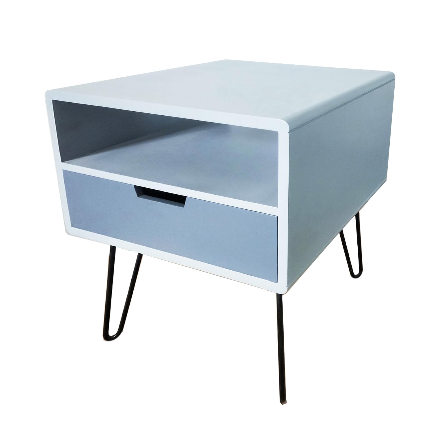 A ASPECT Viola Single Drawer Hairpin Leg Bedside Table-Grey