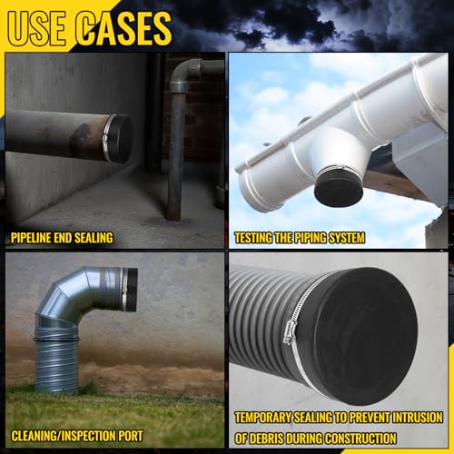 Image of 3 Pack 6 Inch Flexible PVC Pipe Cap with Stainless Steel Clamps - Black Durable End Caps for Drainage, Wastewater & Vent Pipes, Above /below Ground Use