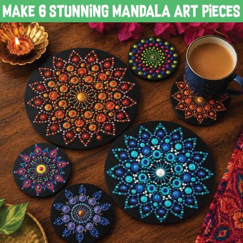 Image of Kalakaram DIY Mandala Dotting Art Kit for Adults & Beginners | Includes Paints, Brushes & Dotting Tools with Pre-Designed MDF Boards | Ideal for Mandala Artist & Gifting