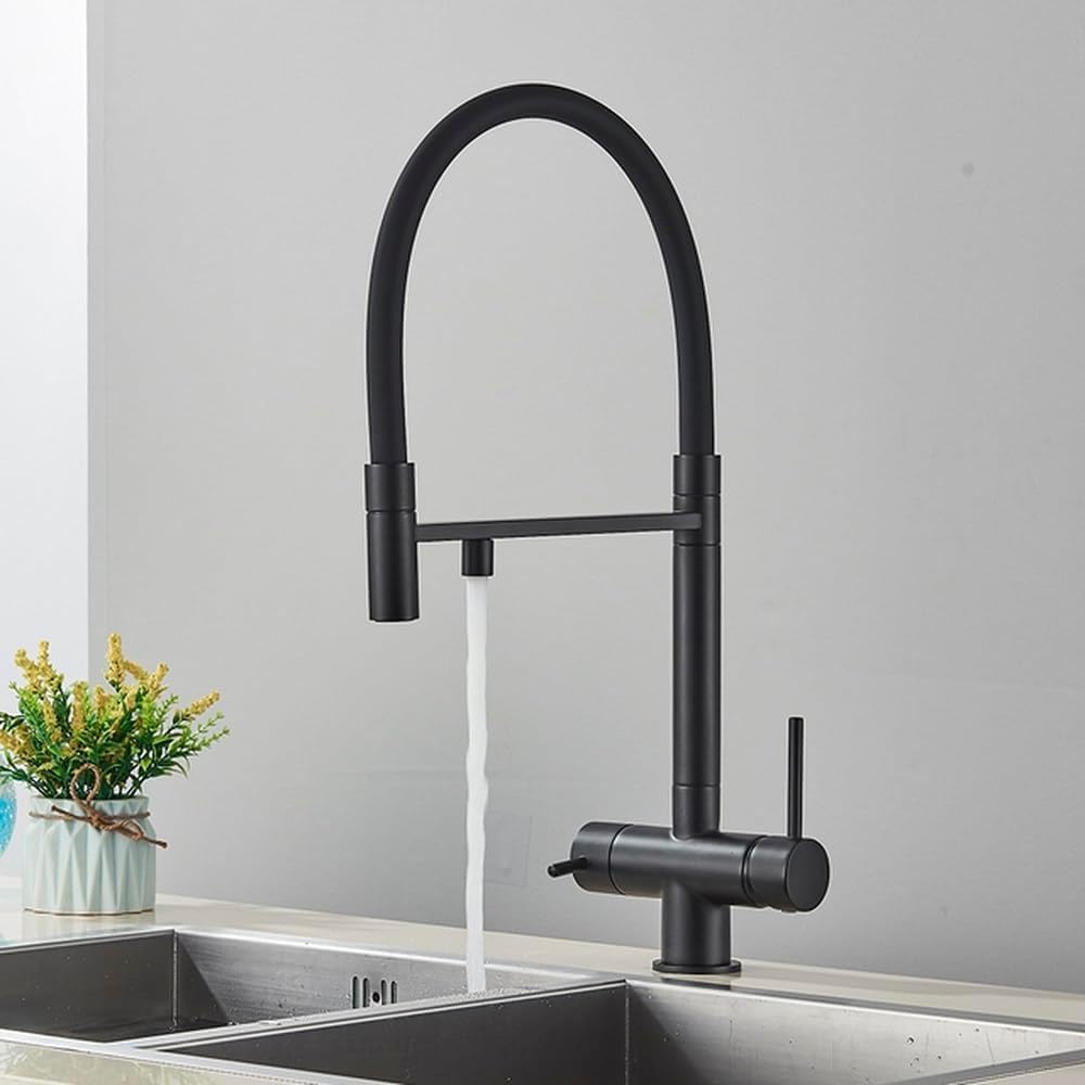 Kitchen Water Filter Faucet Dual Spout Pure Drinking Mixer Tap Rotation Purification Crane, (Matte Black a)