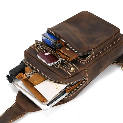 Vintage Genuine Leather Sling Bag Multi-pocket Chest Shoulder Bag for Men Casual Crossbody Daypack Backpack3