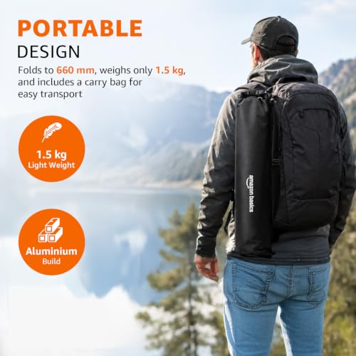Image of Amazon Basics 200 cm Tripod Cum Monopod, 2-in-1 Aluminium Alloy with 3-Way Head, 66 cm Folded, Carry Bag, Max Load 5kg, for DSLR & DV Cameras, Photography & Videography