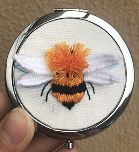 Image of Abillyn Embroidery Starter Kit Bee Makeup Mirror Stamped with Printed Pattern Cross Stitch Embroidery Kits (Bee)