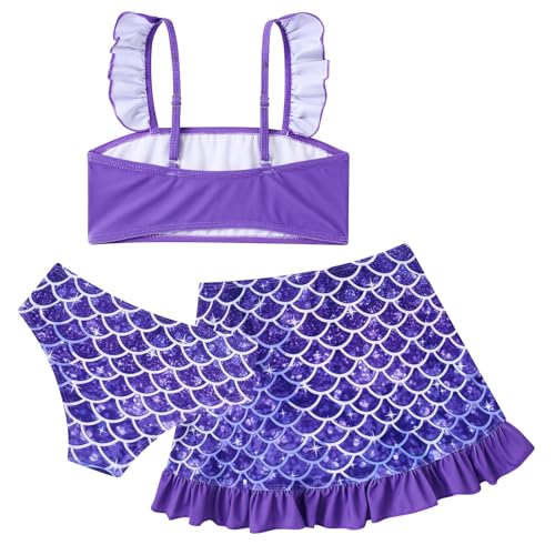 Image of ALISISTER Girls Swimsuit 3 Piece Bathing Suits Summer Bikini Tankini Sets with Cover Up Skirt for 4-12 Years