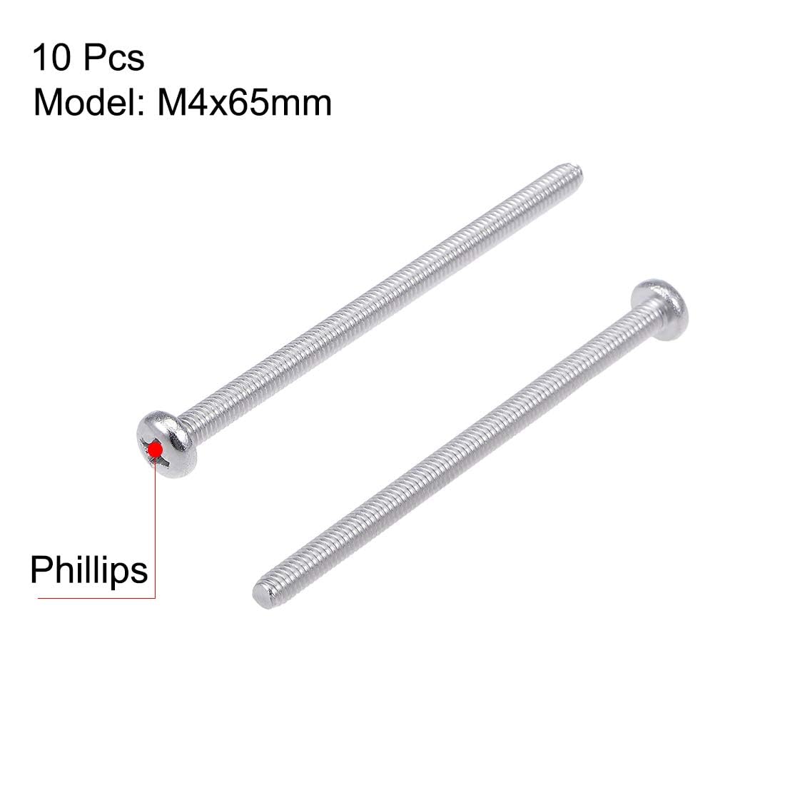 TOP-VIGOR 10Pcs Cross Pan Head Machine Screws, M4x65mm Phillips Round Head Screws Bolts for Machinery Furniture, Car - Image 3