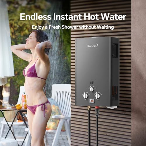 Image of Ranein 8L Propane Tankless Water Heater, Outdoor Up to 2.11 GPM, 48,000 BTU On-Demand Instant Hot Water Heater