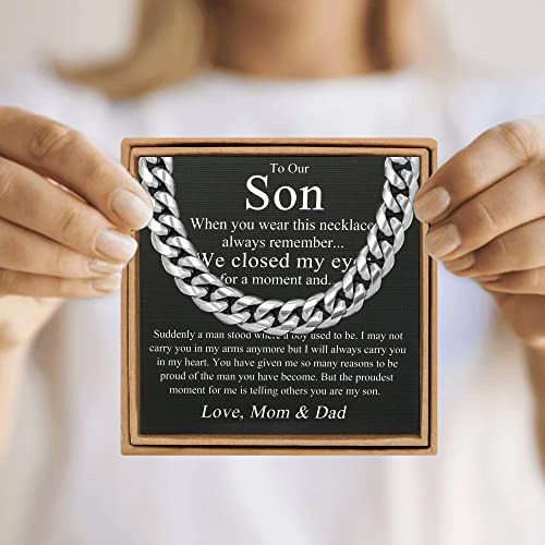 Image of JoycuFF Birthday Gifts for Son Cuban Link Chain for Men from Dad Mens Silver Stainless Steel Necklace 10MM 26Inches Hip Hop Granduation Father's Day Jewelry for Men