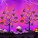 [Timer] 2 Pack 24 Inch Halloween Decorations Indoor, Black Halloween Tree with 24 LED Orange Purple Lights & 16 Pumpkin Bat Ghost Witch Hat, USB/Battery Operated Table Decorations Home Party