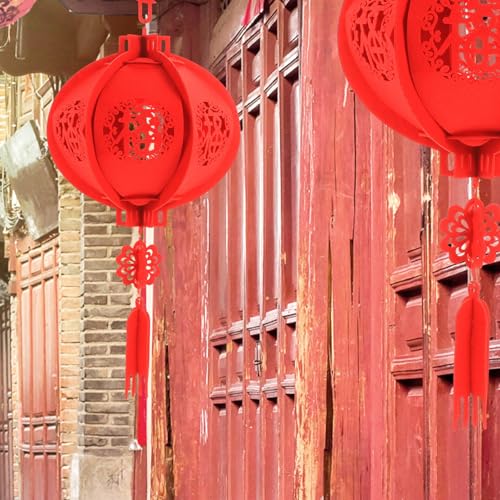 2 Stücke Chinesische Laterne Filz Rote Laterne Segen Glück Laterne Chinese New Year Lantern Rote Lampion für 2023 Neujahr Frühlingsfest Hochzeit Party Deko Hängende Dekoration – Bild 4