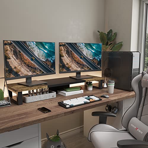 WESTREE Dual Monitor Stand Riser, Wood and Steel Multi-Purpose Desktop Storage Stand for 2 Monitors for Computer, Laptop, Printer, TV, Rustic Brown by WESTREE - Image 5