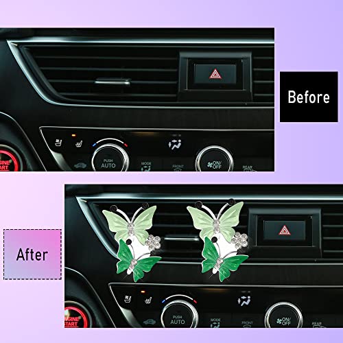 Image of 2PCS Air Vent Clip, Dual Butterfly Rhinestone Air Conditioning Outlet Clip, Cute Car Vent Clips Decorations, Sparkly Bling Car Interior Accessories for Women Girl (Green)