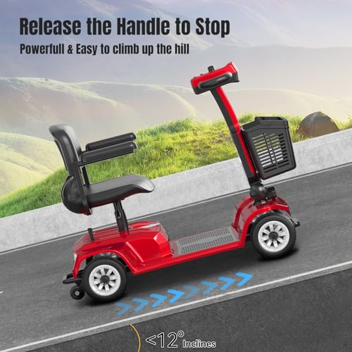 Image of 4 Wheel Mobility Scooter for Seniors & Adults，22 Miles Range，Foldable Powered Electric Wheelchair Device w /2 Lithium Batteries All Terrain Motorized Scooter Airline Approved (Red)