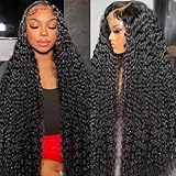 BVLBVL 28 Inch 13x6 Deep Wave Lace Front Wigs Human Hair 180 Density Curly Human Hair Wig HD Lace Frontal Wig Pre Plucked, Real Human Hair No Synthetic Blend No Tangle No Shedding Triple Lifespan 3X