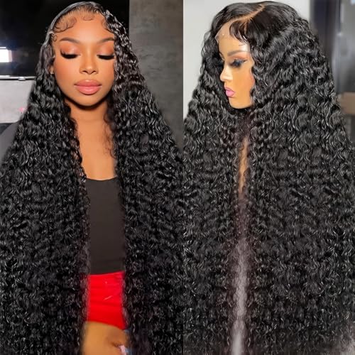 BVLBVL 28 Inch 13x6 Curly Human Hair Wig 200 Density HD Lace Frontal Curly Wig Human Hair 12A Deep Wave Lace Front Wigs Human Hair Pre Plucked Wet and Wavy