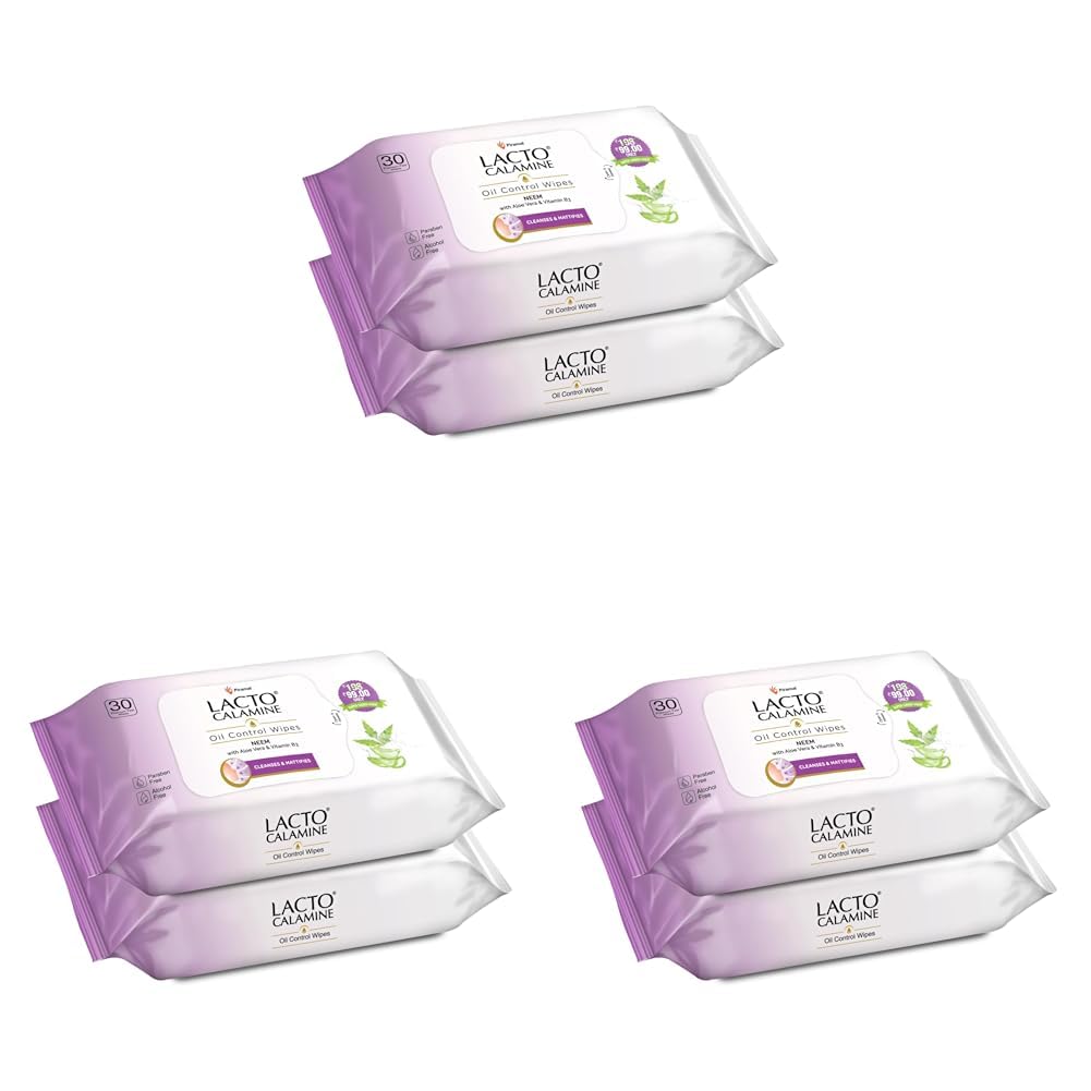 Lacto Calamine Oil Control Face Wipes | 30 N each- Pack of 6 | Wet Wipes for Face With Neem, Aloe Vera & Niacinamide | Makeup Remover Wipes | Hydrating, Refreshing, Soothing | Pararben & Alcohol Free-picture-24