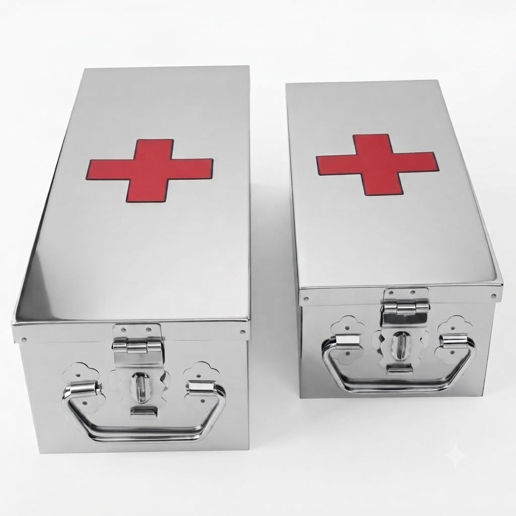 Stainless Steel Rectangular (Empty) Medicines Storage/First Aid Box For all use (Set of 2 pic. Silver color) (1st -12 inch & 2nd-10 inch)-image-23