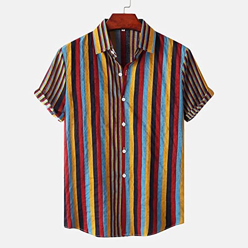 Mode Vintage Rayée Arc-en-Ciel en Lin pour Homme Adepte d'Élégance Estivale