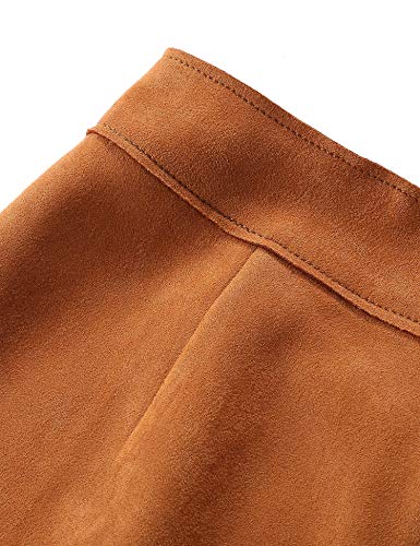 Bellivera Women Faux Suede Leather Pencil Skirt, Fall Casual Midi Skirts Spring and Summer Hip Wrapped Back Split FF21 Camel S - Image 4