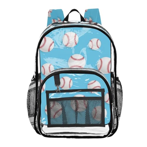 White Baseballs Red Stripes Blue Travel Clear Bags for Women Boys Backpacks for Girls Approved Shoulder Bag