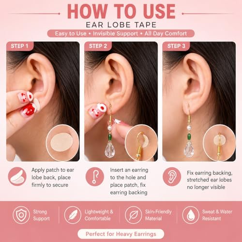 Image of TRICSTER Ear Lobe Tape /Invisible Ear Lobe Support Patch for Pierced Ears - Eliminates the Look of Torn or Stretched Piercings - Protects Healthy Ear Lobes from Tearing (100 Count (Pack of 1))