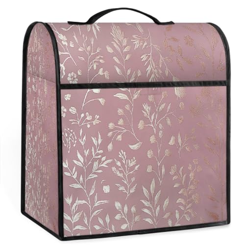 Mexpekil Cubierta para batidora de pie de ramas de hojas de oro rosa de 5 a 8 cuartos de galón, cubiertas antipolvo para electrodomésticos de cocina con asa superior y bolsillos, accesorios