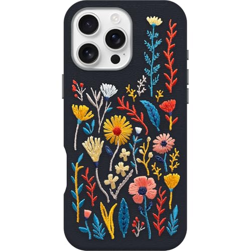 Image of OtterBox iPhone 16 Pro Max Symmetry Series Cactus Leather Embroidery for MagSafe - Enchanted Garden Blue