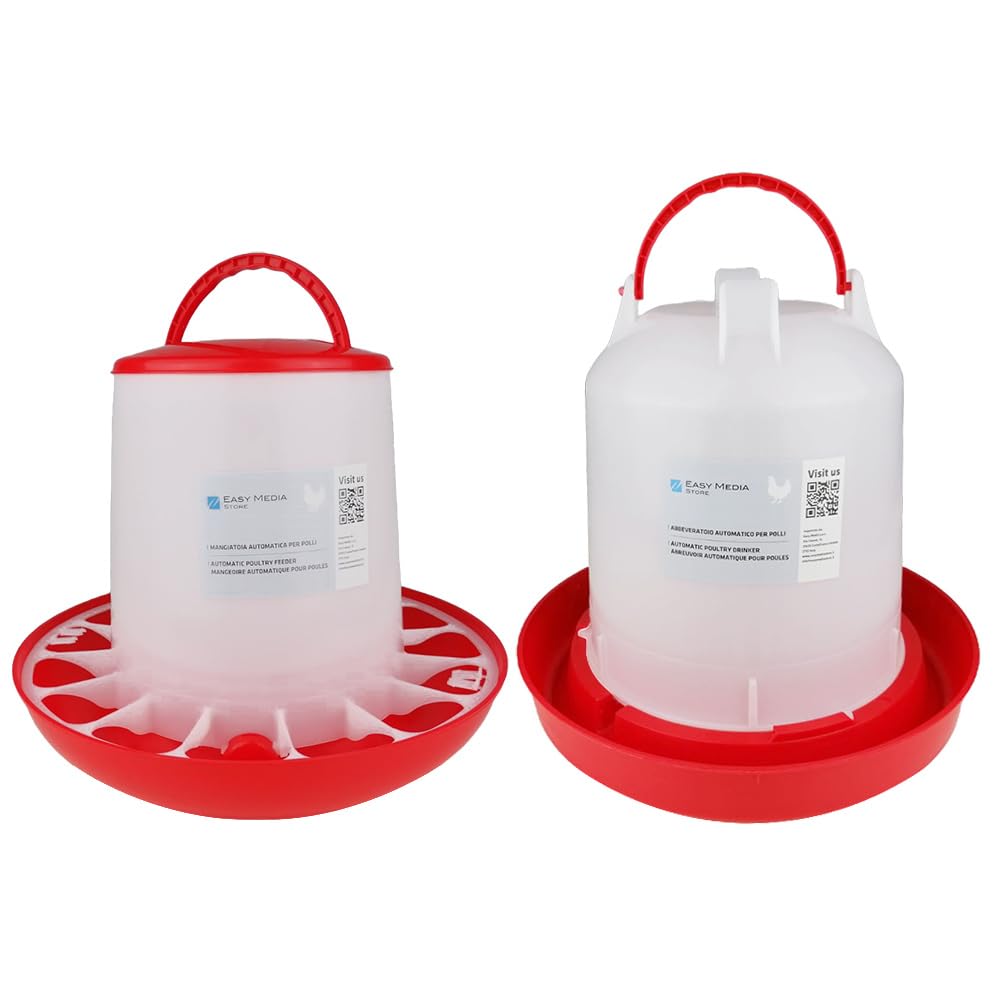 Set Mangiatoia 9kg + Abbeveratoio 11lt Per Polli - Con Piedini, Distributore Automatico Per Pollame