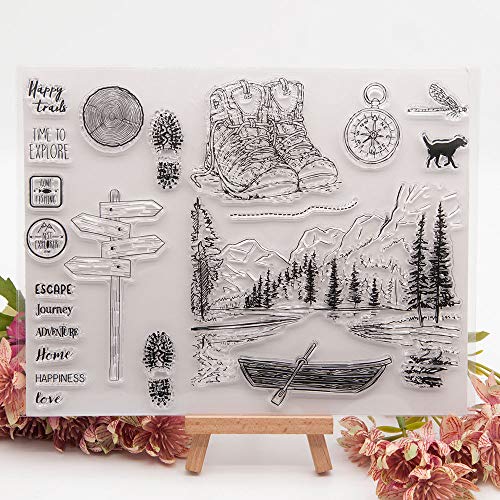 Happy Trails Time to Explore Mountains Trees Footprint Adventure Journey Rubber Stamps Clear Stamps for Card Making Decoration and DIY Scrapbooking Rubber Stamps for Crafts - Image 4