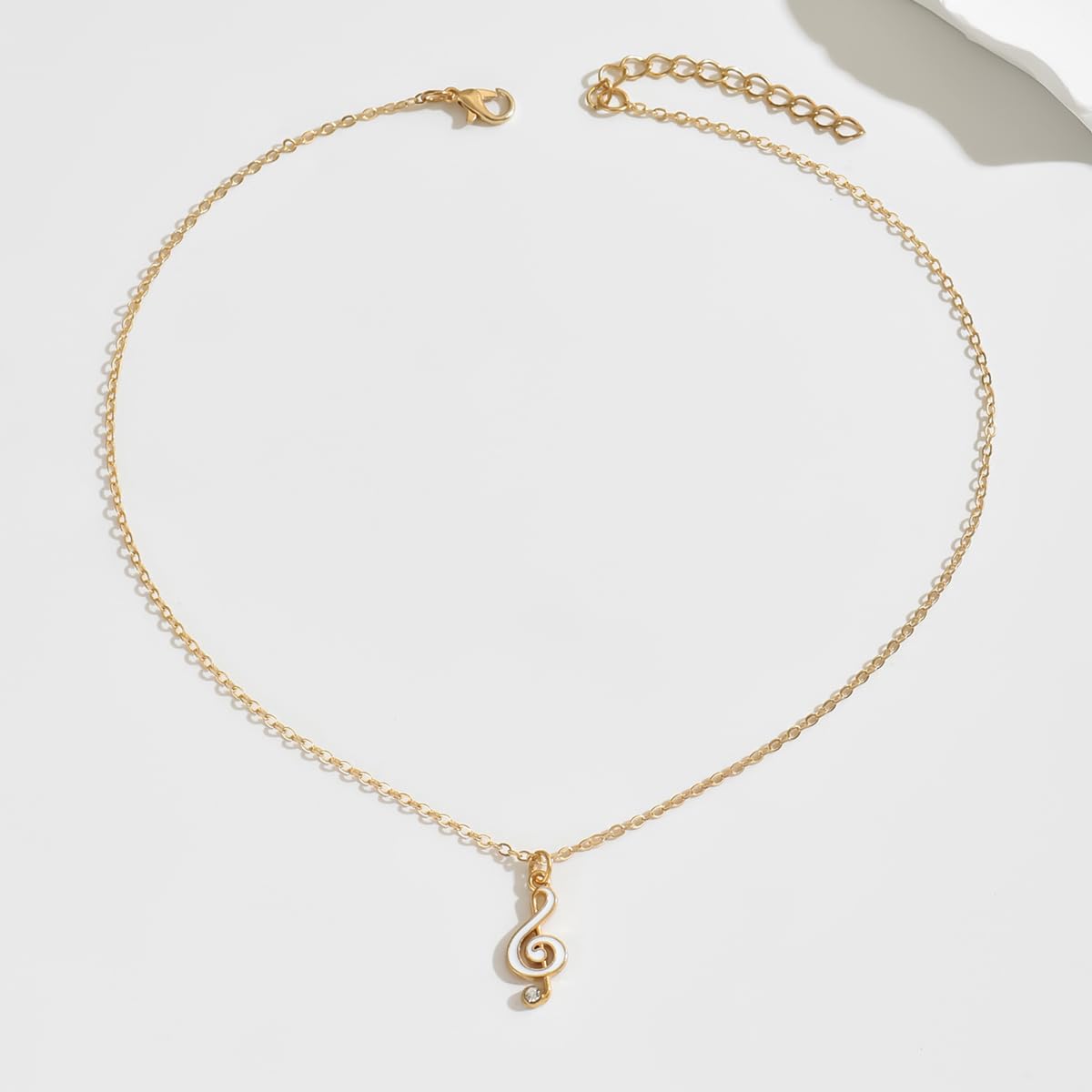 Simple and Elegant Musical Note Necklace with Diamond Accent and Gold Pearl Chain - Perfect for Daily Wear & Gifts