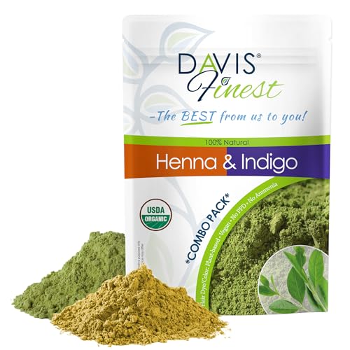 Davis Finest - Polvo De Henna e Índigo - Paquete Combinado De 200g (100g Cada Uno) - Tinte 100% Orgánico Para Cabello y Barba - Suavizante, Espesante y Voluminizador - Sin Ppd y Vegano