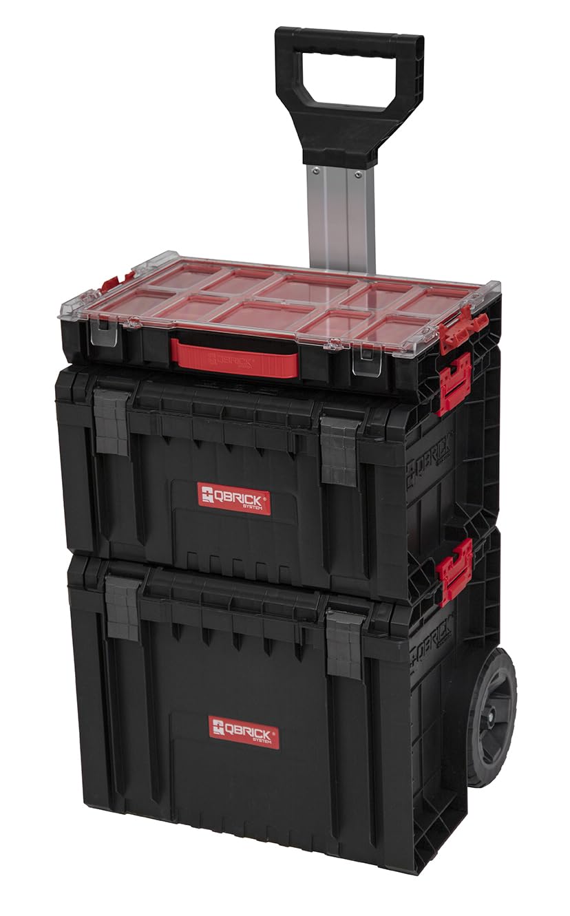QBRICK - Carro de herramientas con 3 cajas vacías - Juego de 3 - Servidor de taller, caja con organizador, apilable, móvil - Sistema QBRICK Pro Set 2 - Set de Pro Toolbox