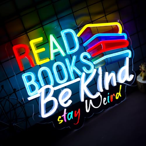 Image of Read Books Be Kind Stay Weird Neon Signs Classroom Neon Lights Wall Decor for Reading Room, Classroom, Bookstore, Library, Museum, Study Room Gifts Art-15.12 x 12.2 IN-USB Powered-Acrylic