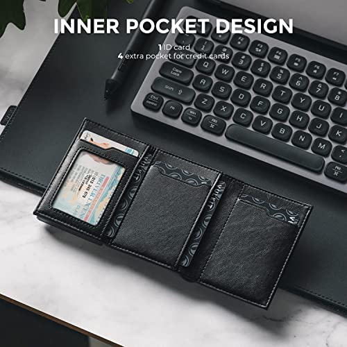 VULKIT Men's Card Holder Wallet Pop Up Wallet Magnetic Closure RFID Blocking Tri-fold Leather Wallet4