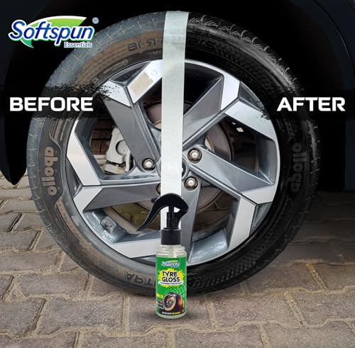 Image of SOFTSPUN Essentials Car Clean & Wash Starter Kit - Made for Cars and Motorcycles 5 Piece Kit, Total 500ml, combined (Shampoo, Windshield Washer, Tyre Polish, Multi-Purpose Cleaner, 1 Foam)