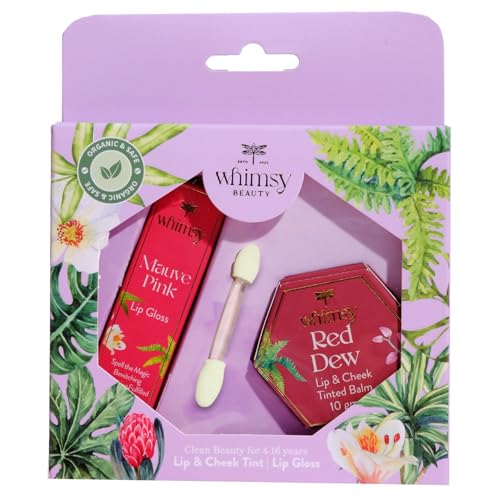 Image of Whimsy Beauty Lip Color Combo for Girls with Applicator | Liquid Lip Color & Lightweight Lip Gloss | Hydrating, Non-Sticky Finish | 3 pcs | Age 4-16 | Organic & Chemical-Free