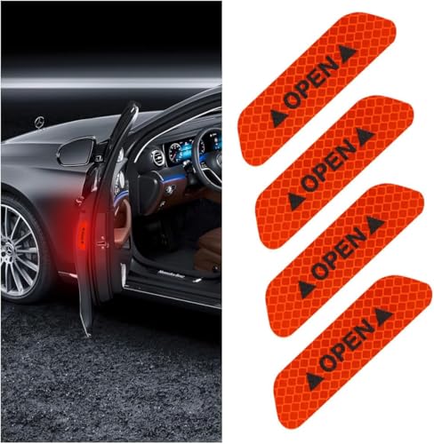 Image of Car Door Open Reflective Stickers for Cars & Bikes, Side Marker Bumper Fender Night Visibility Safety Warning Reflector Strips Waterproof Self Adhesive Universal Fit (Pack of 4, Red)