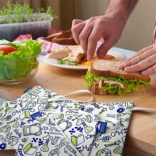 Nordic By Nature Reusable Sandwich Bag Snack Bags - Value Pack Of 5 Dual Layer Lunch Baggies - Dishwasher Safe - Eco Friendly Cloth Wraps - Easy Open Zipper For Kids (Back To School) #TOP5