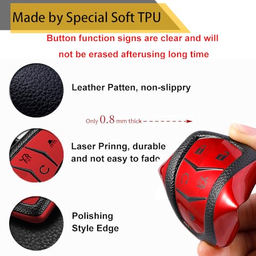 Image of Key Fob Cover for Cadillac, Braided Loop Keychain Case, Red