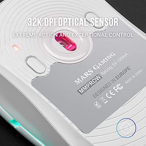 MMPRO, Mouse Gaming Professionale RGB 32000 DPI, Sensore PixArt 3335PRO, Ambidestro con Pulsanti Laterali Removibili, Switch Meccanici Kailh, Ultraleggero 70g, Software, Bianco - Mouse gaming - Immagine 3